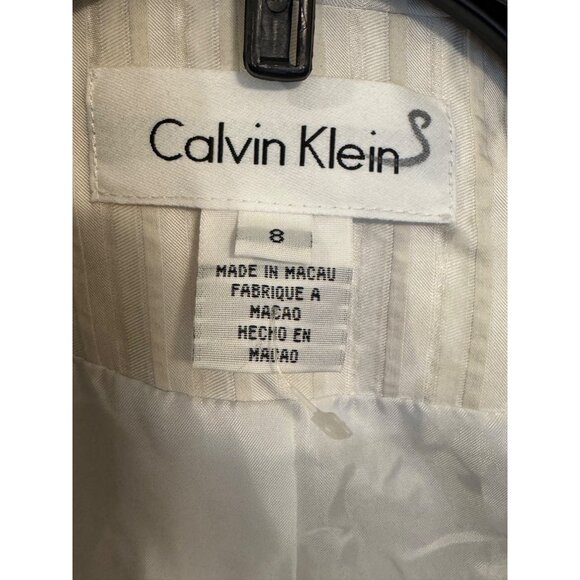 Calvin Klein Womens White Striped Blazer Jacket Size 8 - Picture 3 of 8